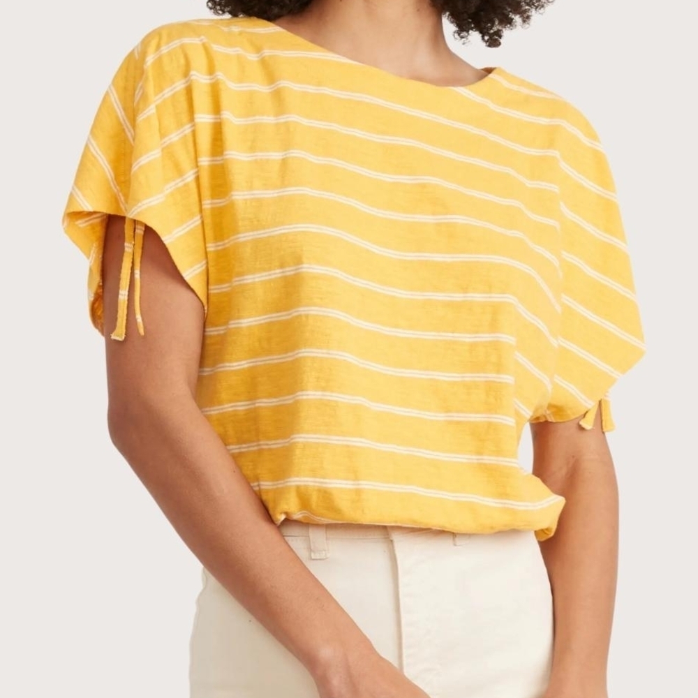 Marine Layer Blaine Cinch Yellow Striped Shortsleeve Cotton T-Shirt Sz Small